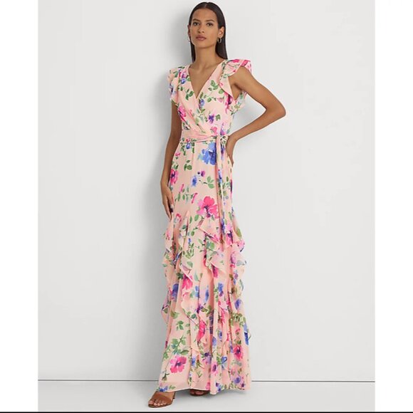 Ralph Lauren Dresses & Skirts - Ralph Lauren Floral Ruffle-Trim Georgette Gown